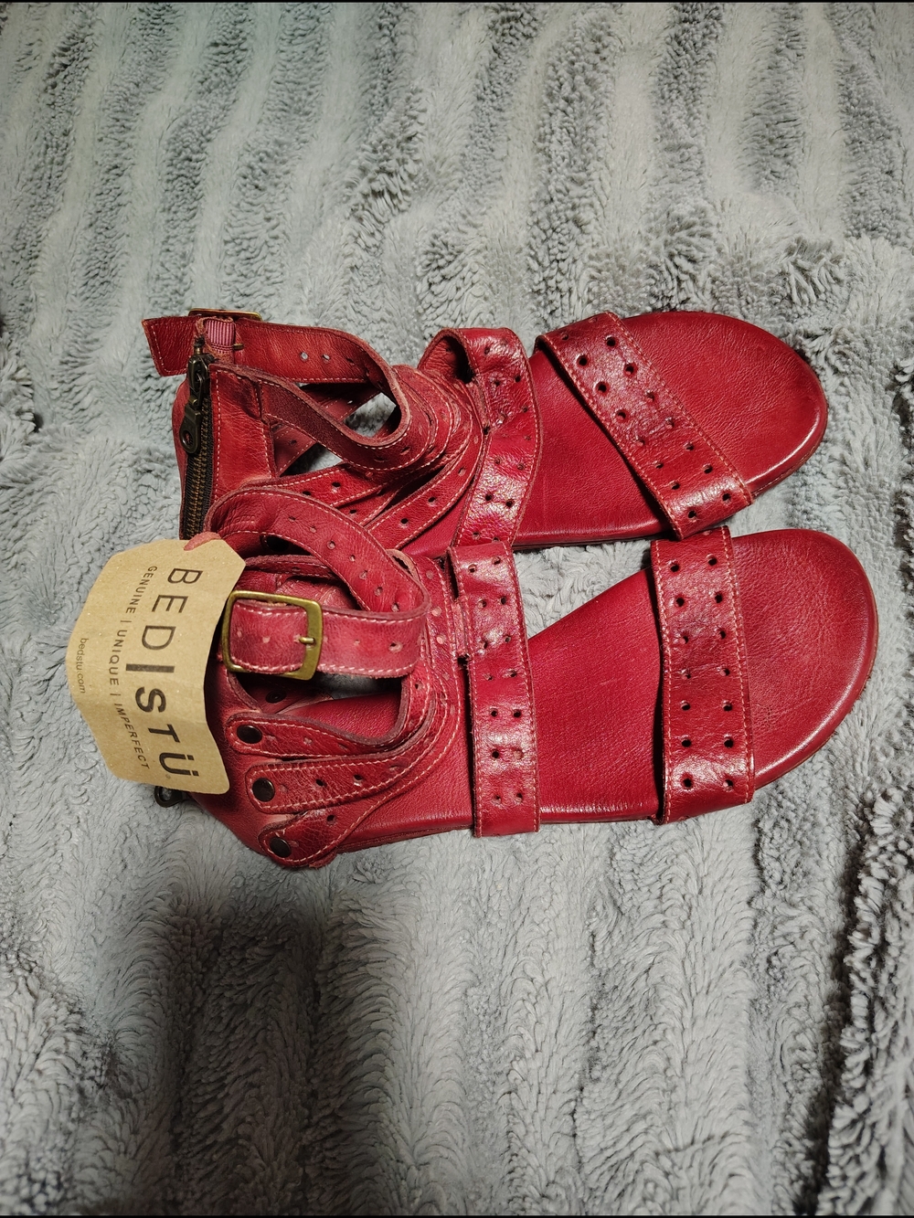 Bed Stu Red Leather Multi-Strap Sandals - Picture 2 of 5